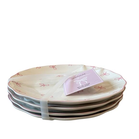 GODINGER Pink Bow 8in Salad Plates Set of 4 NEW - Picture 4 of 15